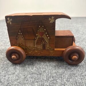 Vintage Toystalgia Wooden Piggy Bank Coin Holder Kids Toy